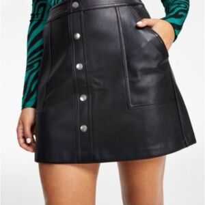 Bar III Faux Leather Button-Front Mini Skirt – Size 4 Black